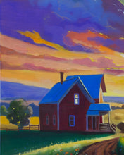Load image into Gallery viewer, Golden Twilight on the Homestead – Original American Rural Landscape Oil Painting