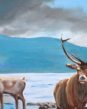 Load image into Gallery viewer, Deer Family at Loch Ness – Original Scottish Wildlife Oil Painting