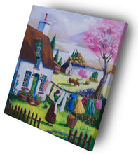 Load image into Gallery viewer, Folk art original painting, Highland Cottage Charm: Washing Day by the Loch