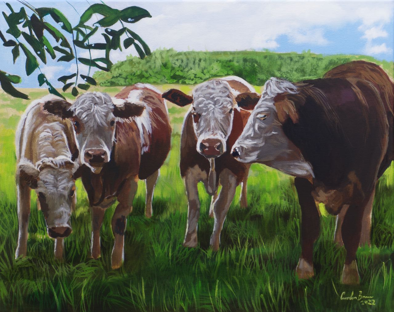 Four cows original painting