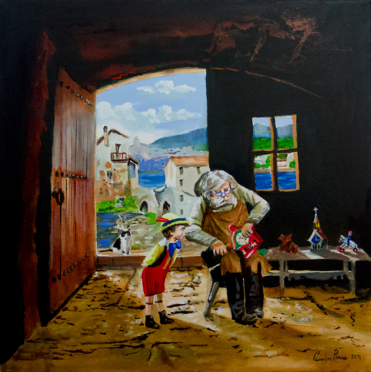 Pinocchio and Geppetto painting
