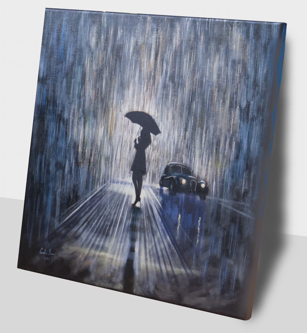Woman in the rain original painting