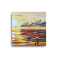 Load image into Gallery viewer, Mother and Daughter canvas print, sunset beach scene