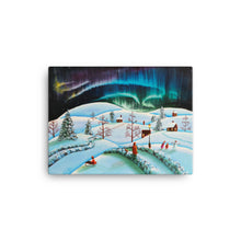Load image into Gallery viewer, The Northern lights winter folk art landscape Canvas print