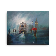 Load image into Gallery viewer, London painting rain red umbrella canvas print