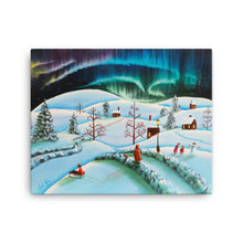 Load image into Gallery viewer, The Northern lights winter folk art landscape Canvas print