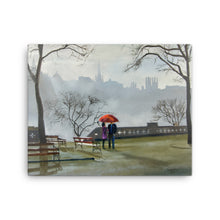 Load image into Gallery viewer, Couple in the rain with a red umbrella, Edinburgh city Canvas print