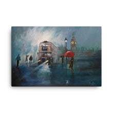 Load image into Gallery viewer, London painting rain red umbrella canvas print