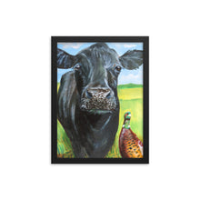 Load image into Gallery viewer, Cow and a pheasant Framed poster