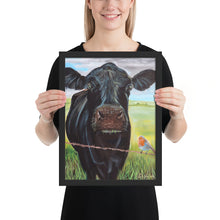 Load image into Gallery viewer, Cow and a robin Framed poster
