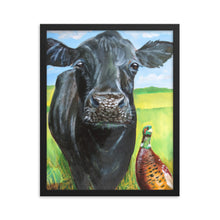 Load image into Gallery viewer, Cow and a pheasant Framed poster