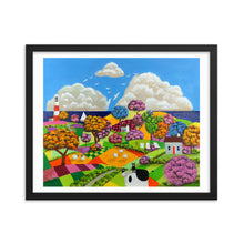 Load image into Gallery viewer, Cow, sheep and cat folk art Framed print