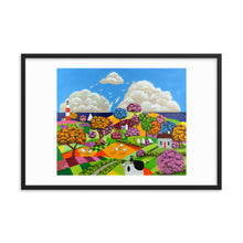 Load image into Gallery viewer, Cow, sheep and cat folk art Framed print