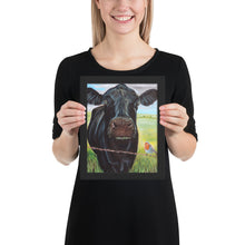 Load image into Gallery viewer, Cow and a robin Framed poster