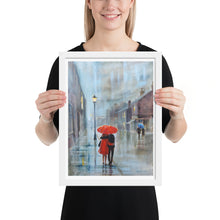 Load image into Gallery viewer, Red umbrella print, couple walking in the rain Framed poster