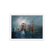 Load image into Gallery viewer, London painting rain red umbrella framed print