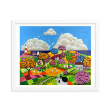 Load image into Gallery viewer, Cow, sheep and cat folk art Framed print