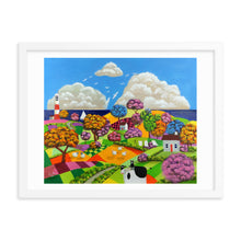 Load image into Gallery viewer, Cow, sheep and cat folk art Framed print
