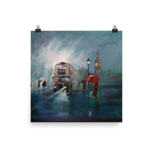 Load image into Gallery viewer, London painting rain red umbrella print
