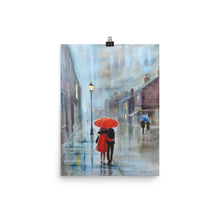 Load image into Gallery viewer, Red umbrella print, couple walking in the rain, Gordon Bruce art