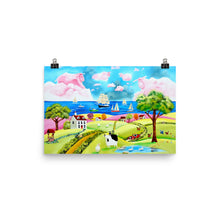 Load image into Gallery viewer, Cow and sheep folk art print from painting
