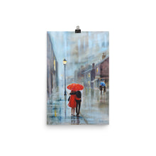 Load image into Gallery viewer, Red umbrella print, couple walking in the rain, Gordon Bruce art