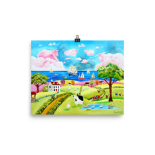 Load image into Gallery viewer, Cow and sheep folk art print from painting
