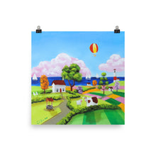 Load image into Gallery viewer, Cute cow and sheep print, folk art seaside scene, Photo paper poster, Gordon Bruce art