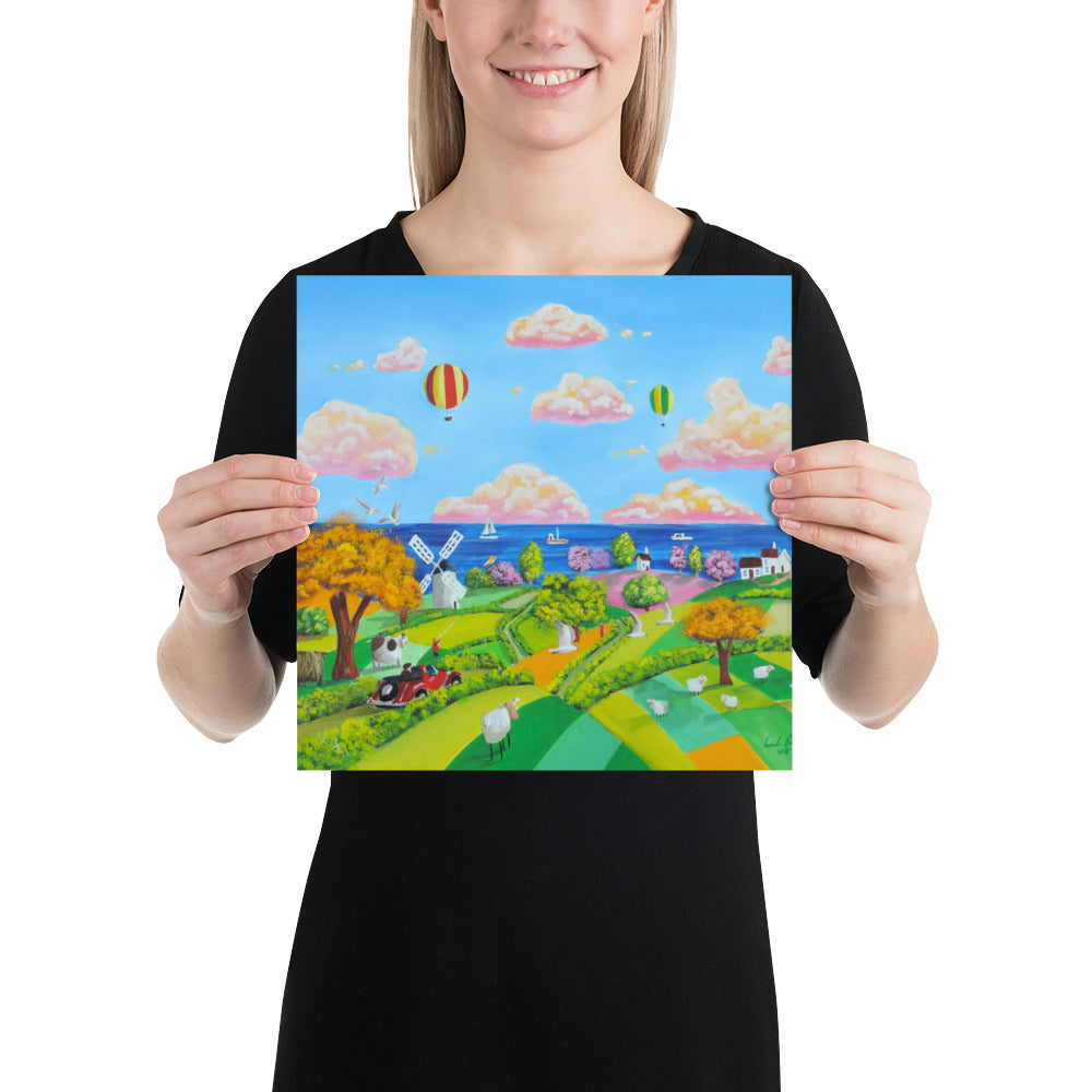 Landscape print colourful naive art Poster