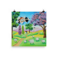 Load image into Gallery viewer, Folk art print, Sheep face through the canvas Poster