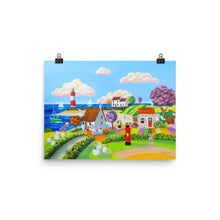 Load image into Gallery viewer, Folk art print, seaside cow and sheep painting Poster