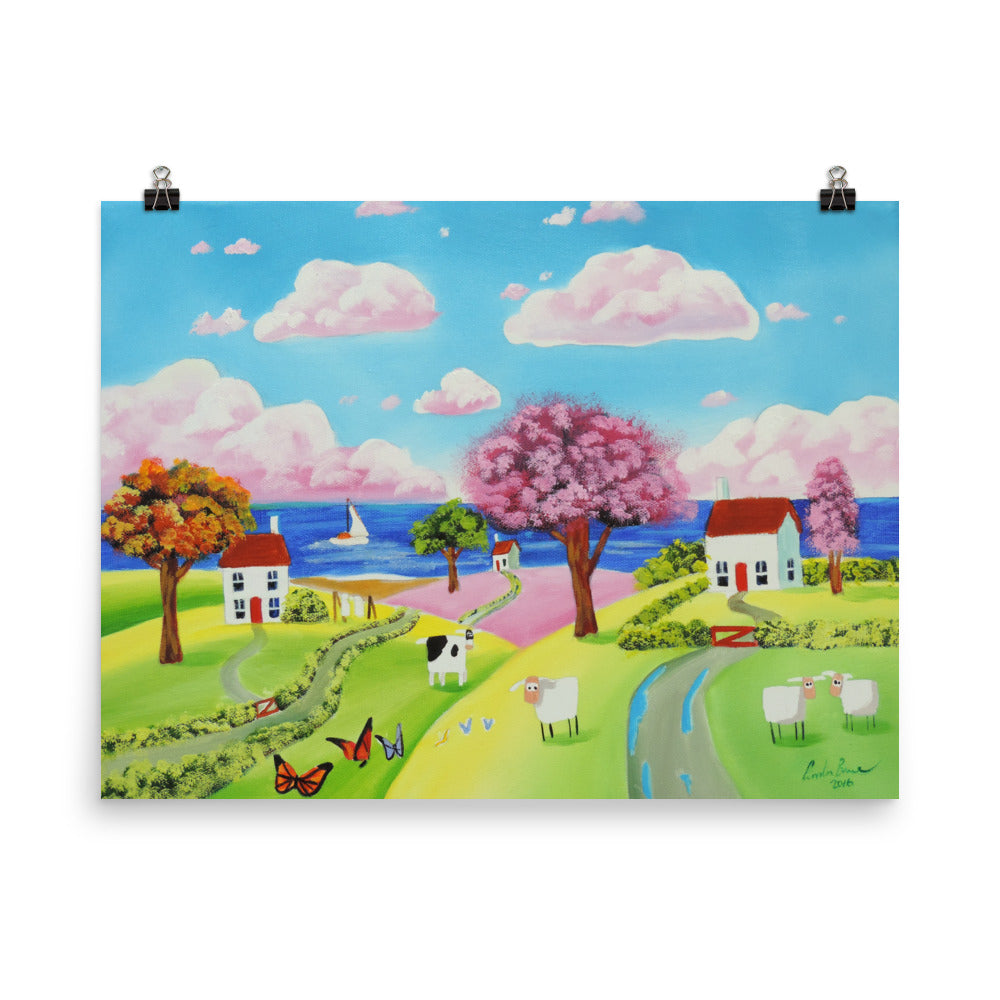 Sheep and cow folk art Poster, Gordon Bruce art