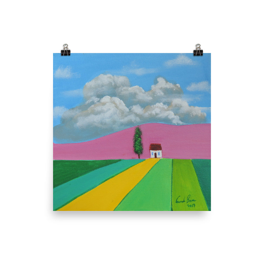 Naive art little house print, Photo paper poster