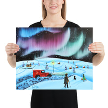 Load image into Gallery viewer, The northern lights and a red Royal Mail van Poster