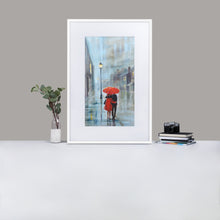 Load image into Gallery viewer, Red umbrella rainy print, framed poster from my original oil painting