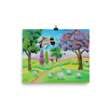 Load image into Gallery viewer, Folk art print, Sheep face through the canvas Poster