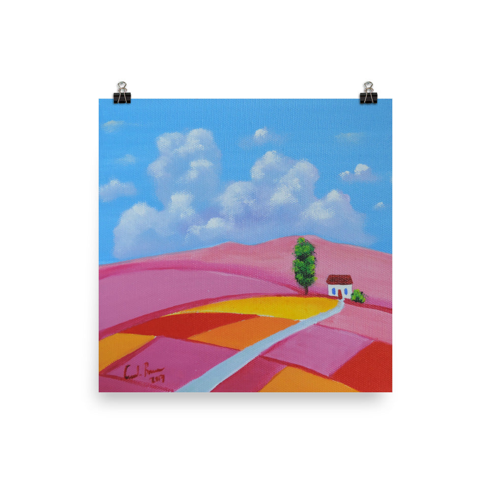 Little house folk art print, Photo paper poster