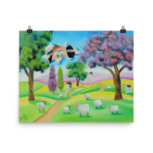 Load image into Gallery viewer, Folk art print, Sheep face through the canvas Poster