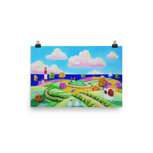 Load image into Gallery viewer, Lighthouse and rolling hills folk art print, Photo paper poster