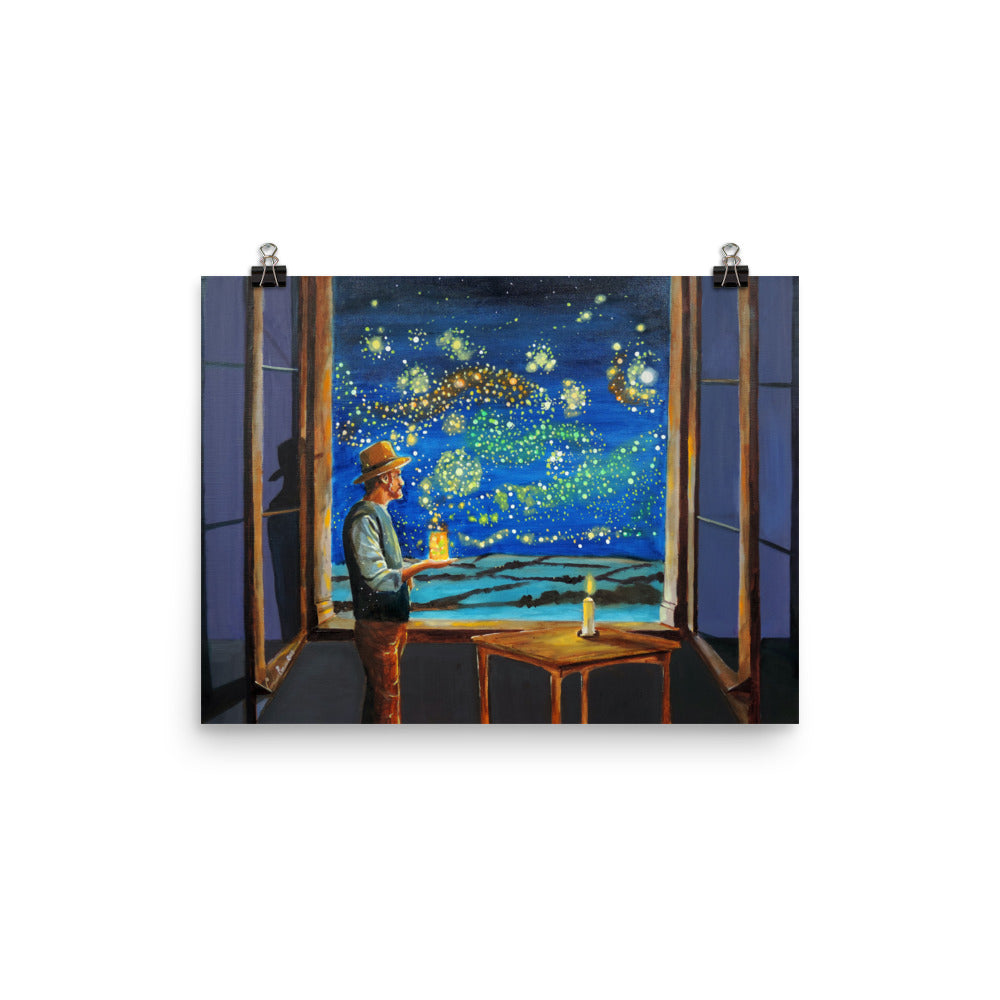 Van Gogh print, Photo paper poster Van Gogh starry night fireflies