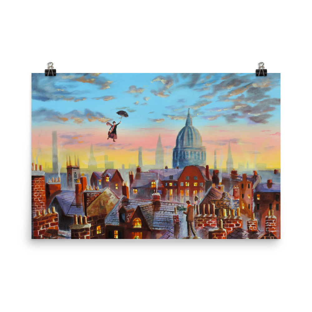Mary Poppins & Bert poster print, Gordon Bruce art