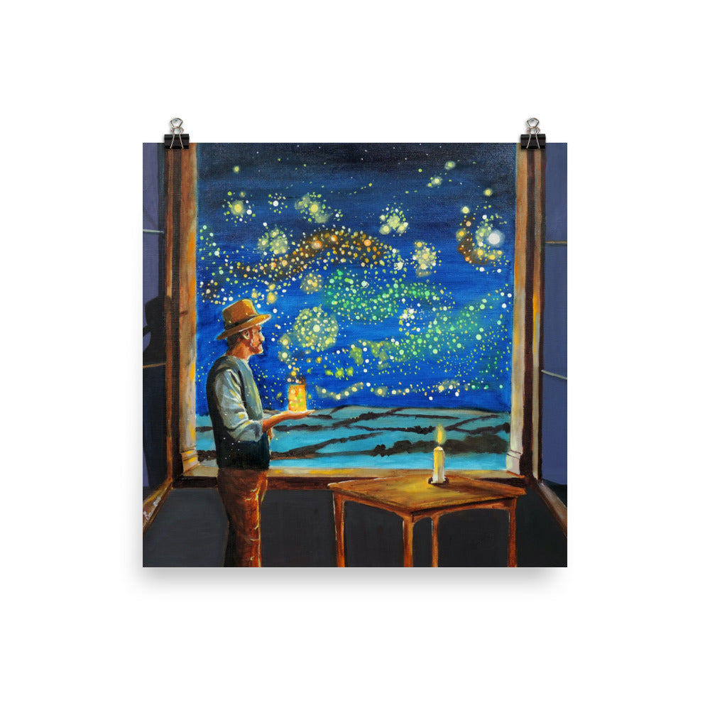 Van Gogh print, Photo paper poster Van Gogh starry night fireflies