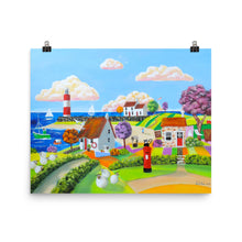 Load image into Gallery viewer, Folk art print, seaside cow and sheep painting Poster