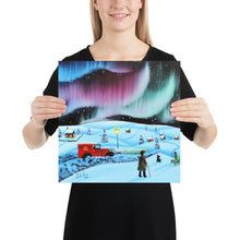 Load image into Gallery viewer, The northern lights and a red Royal Mail van Poster