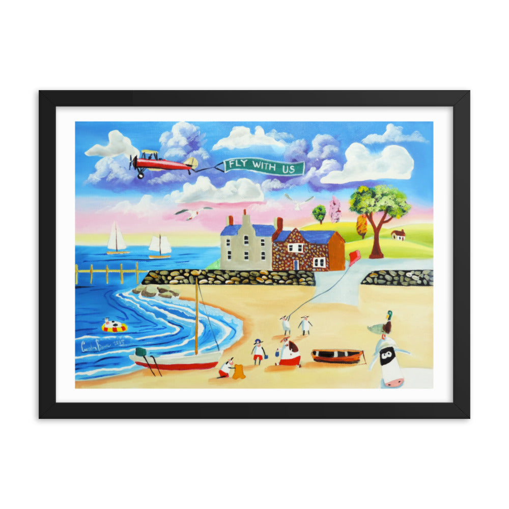 Animals at the seaside folk art framed print