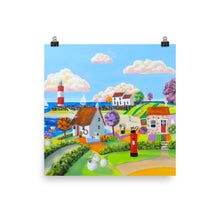 Load image into Gallery viewer, Folk art print, seaside cow and sheep painting Poster