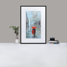 Load image into Gallery viewer, Red umbrella rainy print, framed poster from my original oil painting