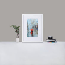 Load image into Gallery viewer, Red umbrella rainy print, framed poster from my original oil painting