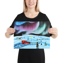 Load image into Gallery viewer, The northern lights and a red Royal Mail van Poster