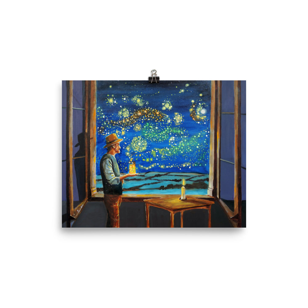 Van Gogh print, Photo paper poster Van Gogh starry night fireflies